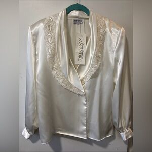 NWT VINTAGE SONYA RATAY SAN ANDRE WHITE SATIN LACE WRAP TOP DRESS BLOUSE SIZE 10